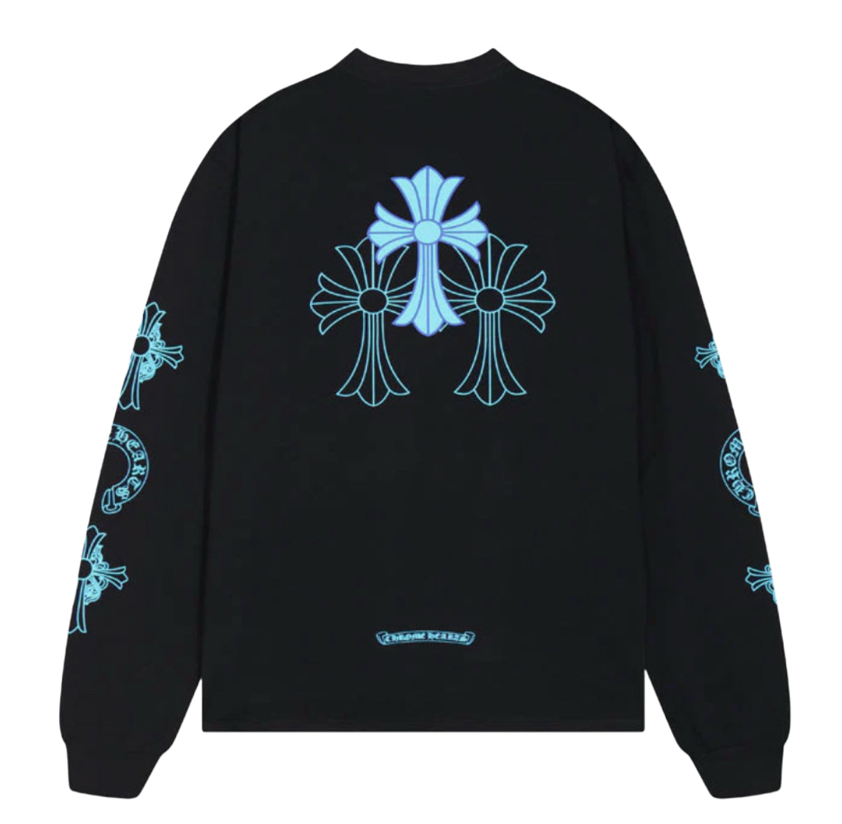 Chrome Hearts Blue Cross Horseshoe Long Sleeve Tee White and Black