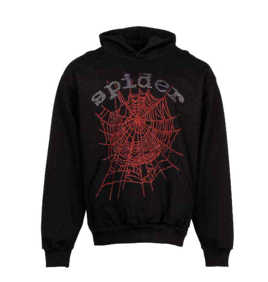 Spider Web Rhinestone Hoodie (Black & Red Edition)