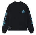 Chrome Hearts Blue Cross Horseshoe Long Sleeve Tee White and Black