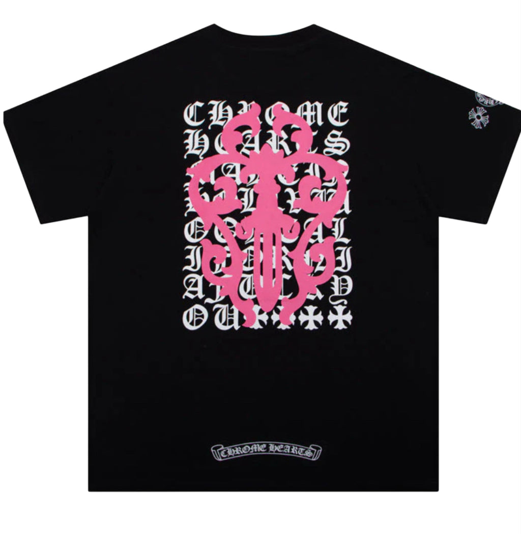 Chrome Hearts Pink Cross Dagger Graphic Tee (Black)