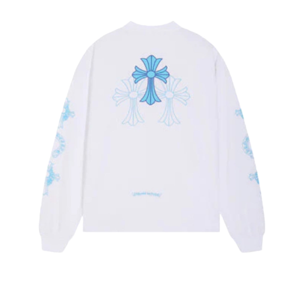 Chrome Hearts Blue Cross Horseshoe Long Sleeve Tee White and Black