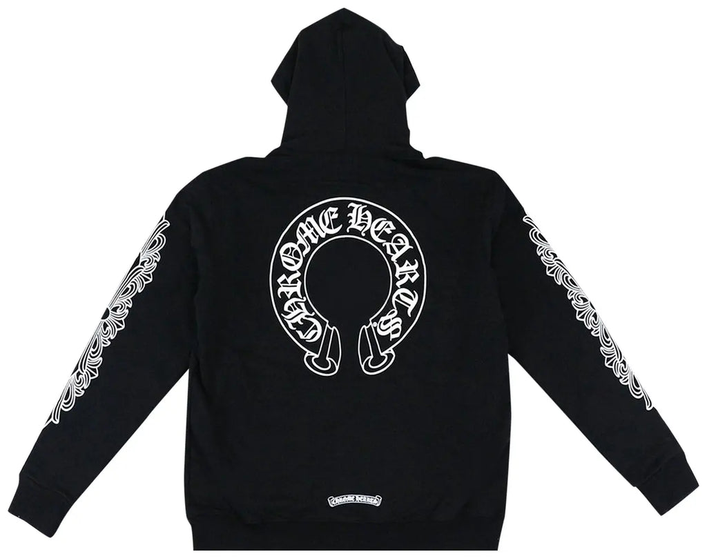 Chrome Hearts Horseshoe Floral Cross-Sleeve Zip Up Hoodie 'Black/White'