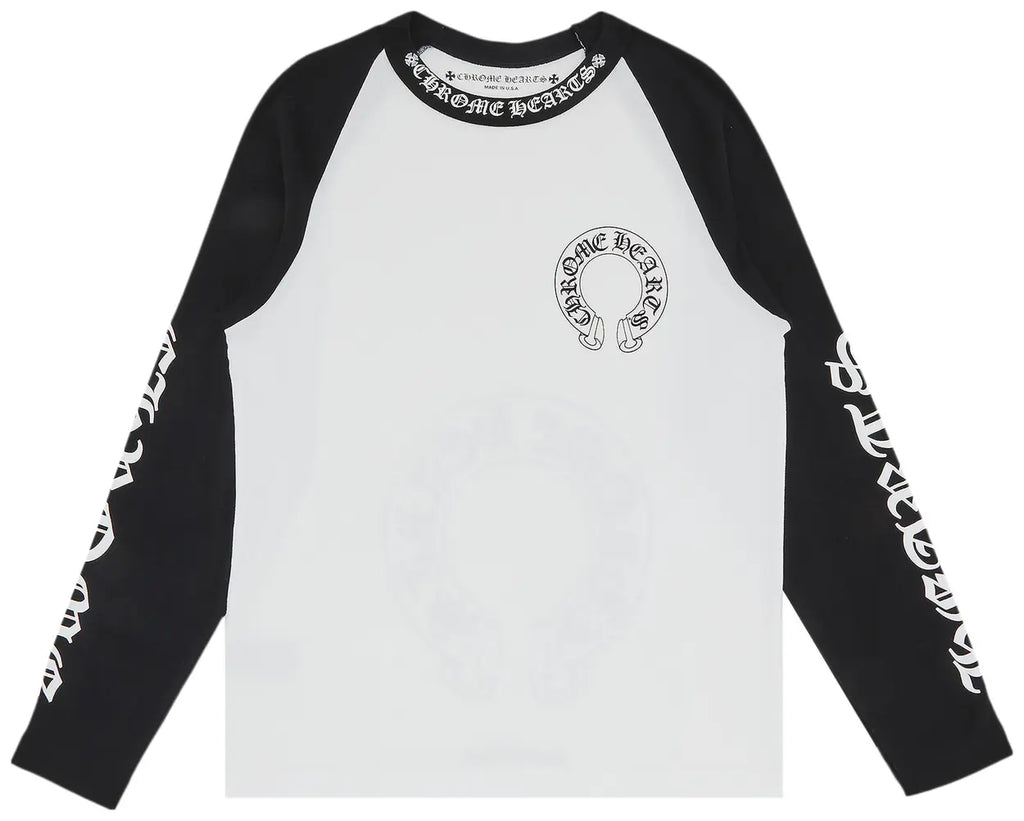 Chrome Hearts Horseshoe Neck Logo 3/4 Shirt 'Black/White'